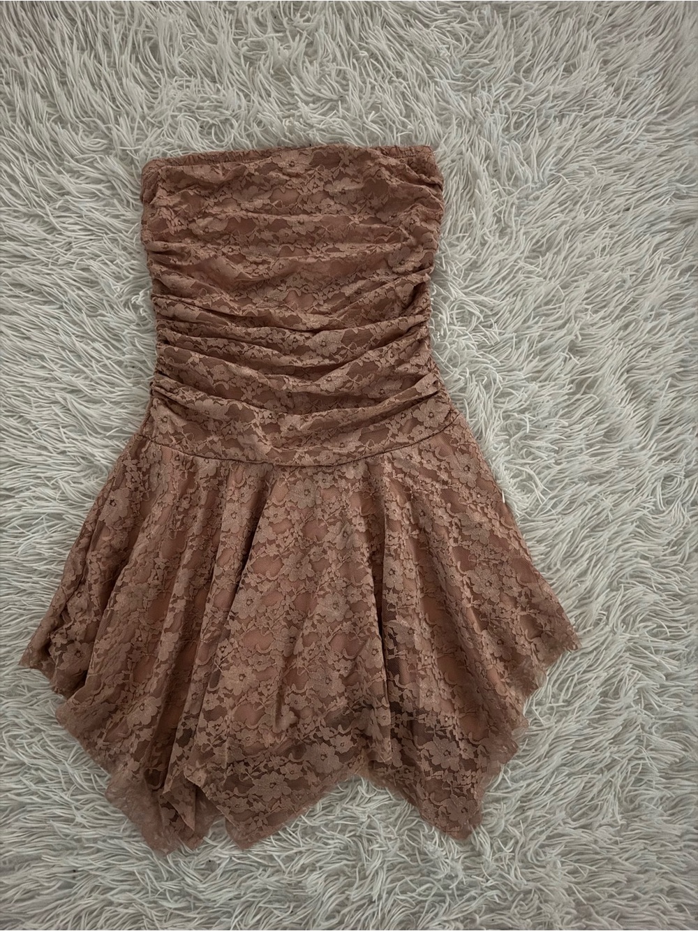 Charlotte Russe Ruched Lace Strapless Dress - Dusty Rose